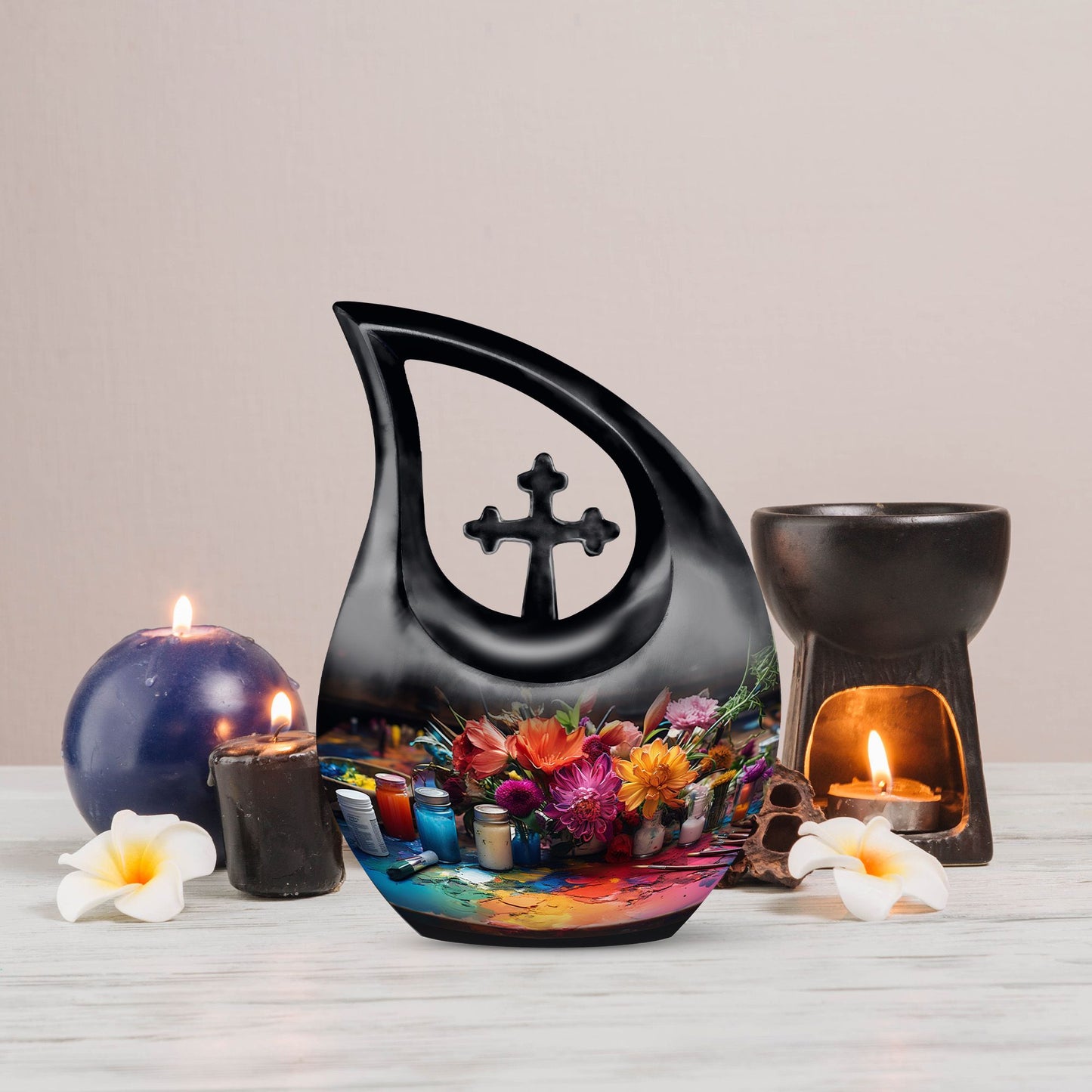 10-inch Floral Palette Explosion Urn 