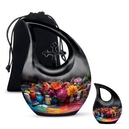 10-inch Floral Palette Explosion Urn 