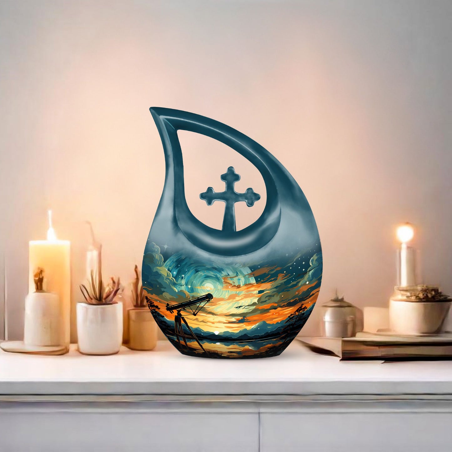 Swirl Over Cross Drop Design Custom Urn