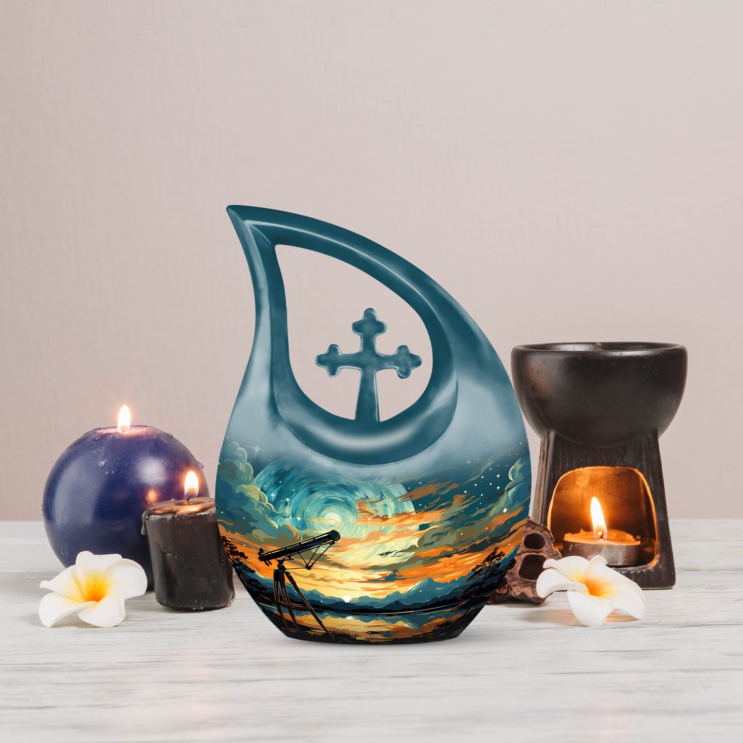 Swirl Over Cross Drop Design Custom Urn