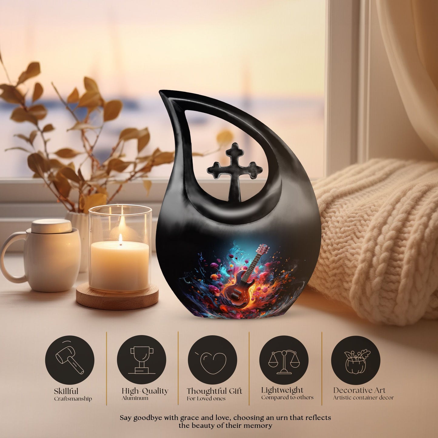 Vibrant Guitar Fantasy Urn