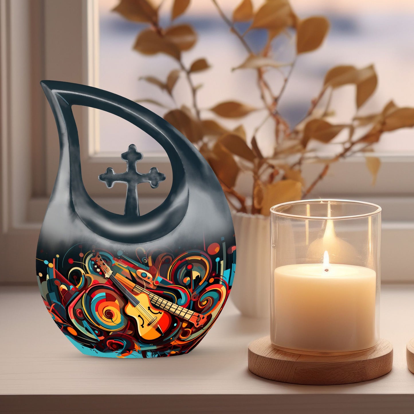 10-inch Swirling Guitar Abstract Urn