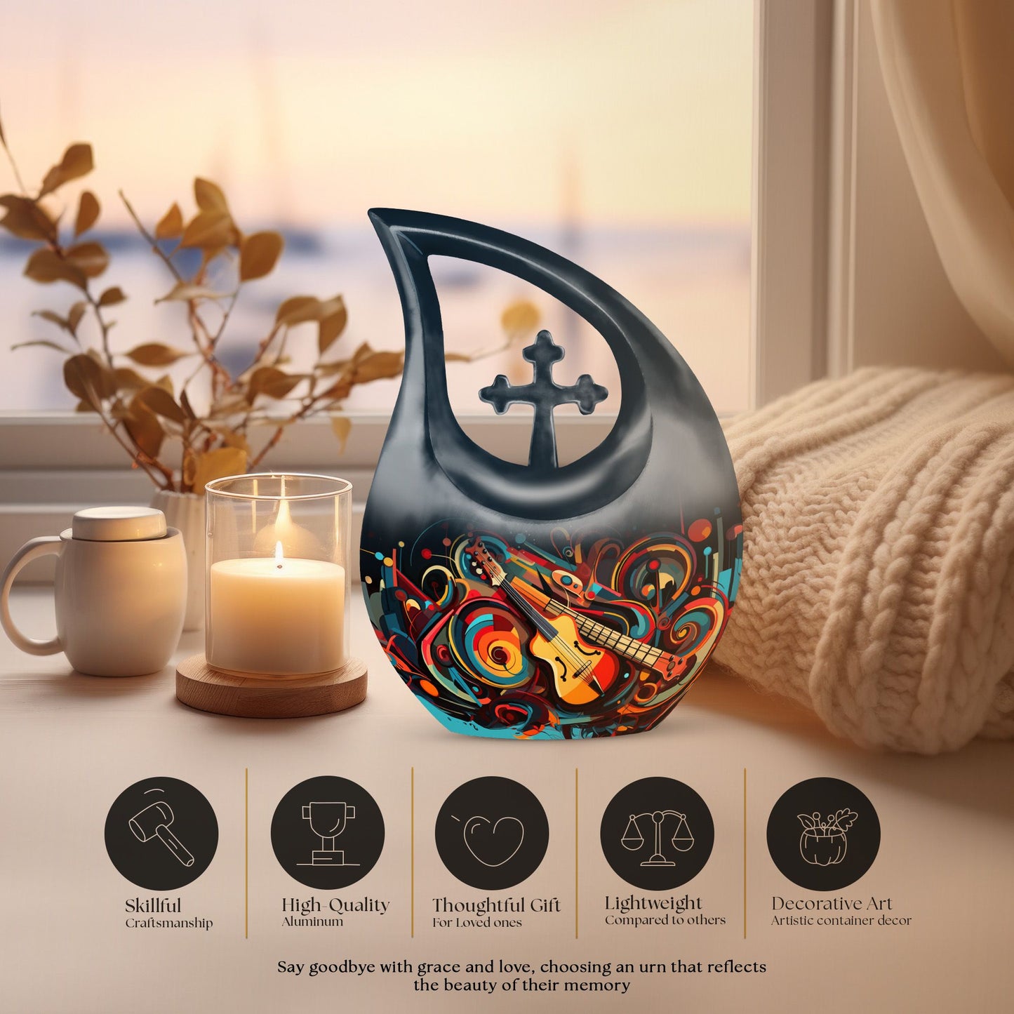 10-inch Swirling Guitar Abstract Urn
