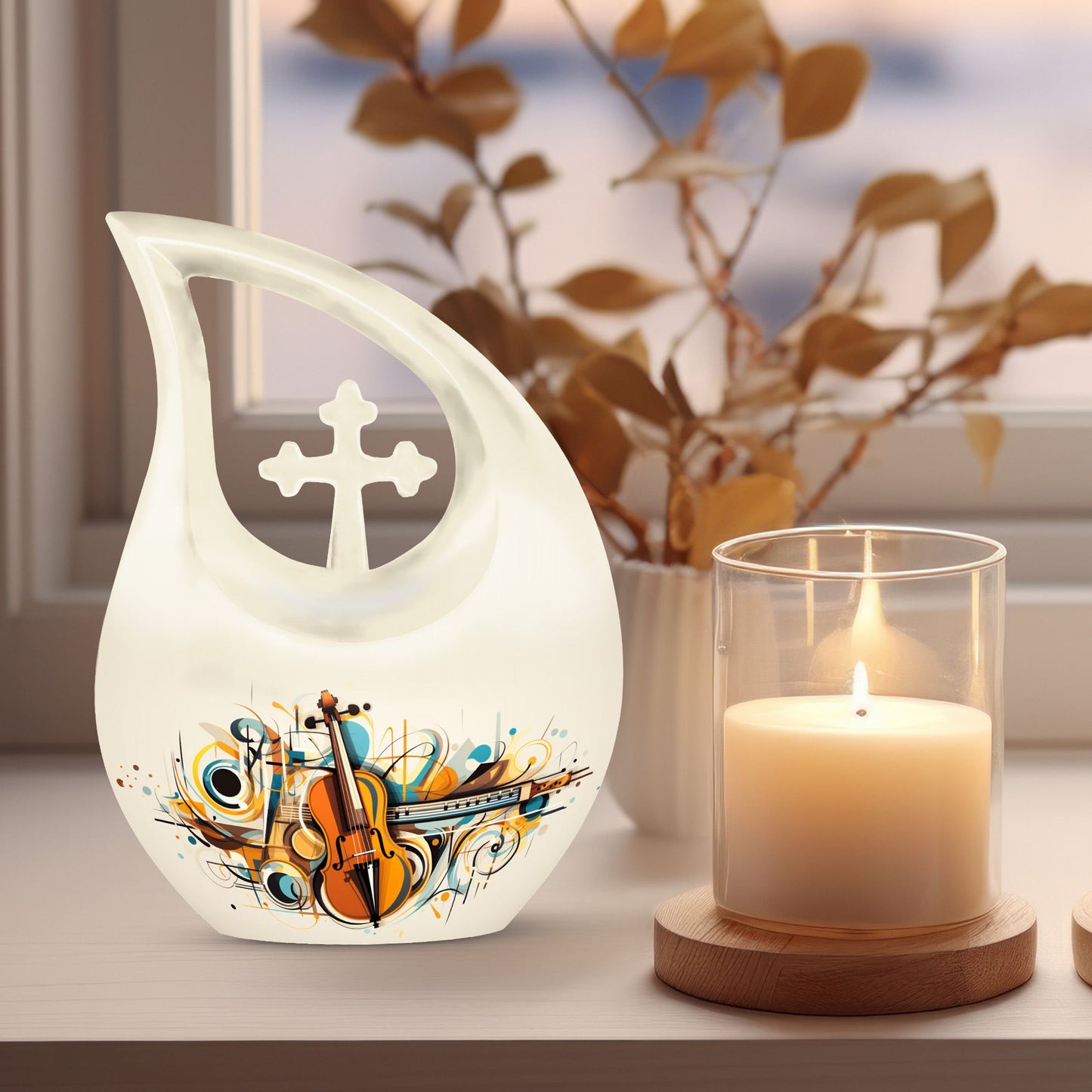 Cross Drop Abstract Violin Composition Urn 