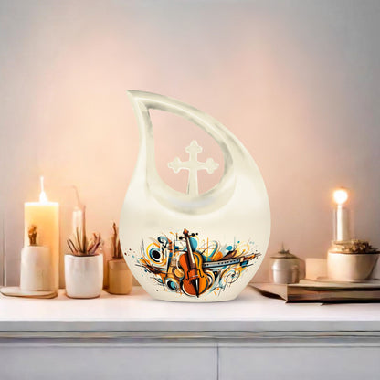 Cross Drop Abstract Violin Composition Urn 