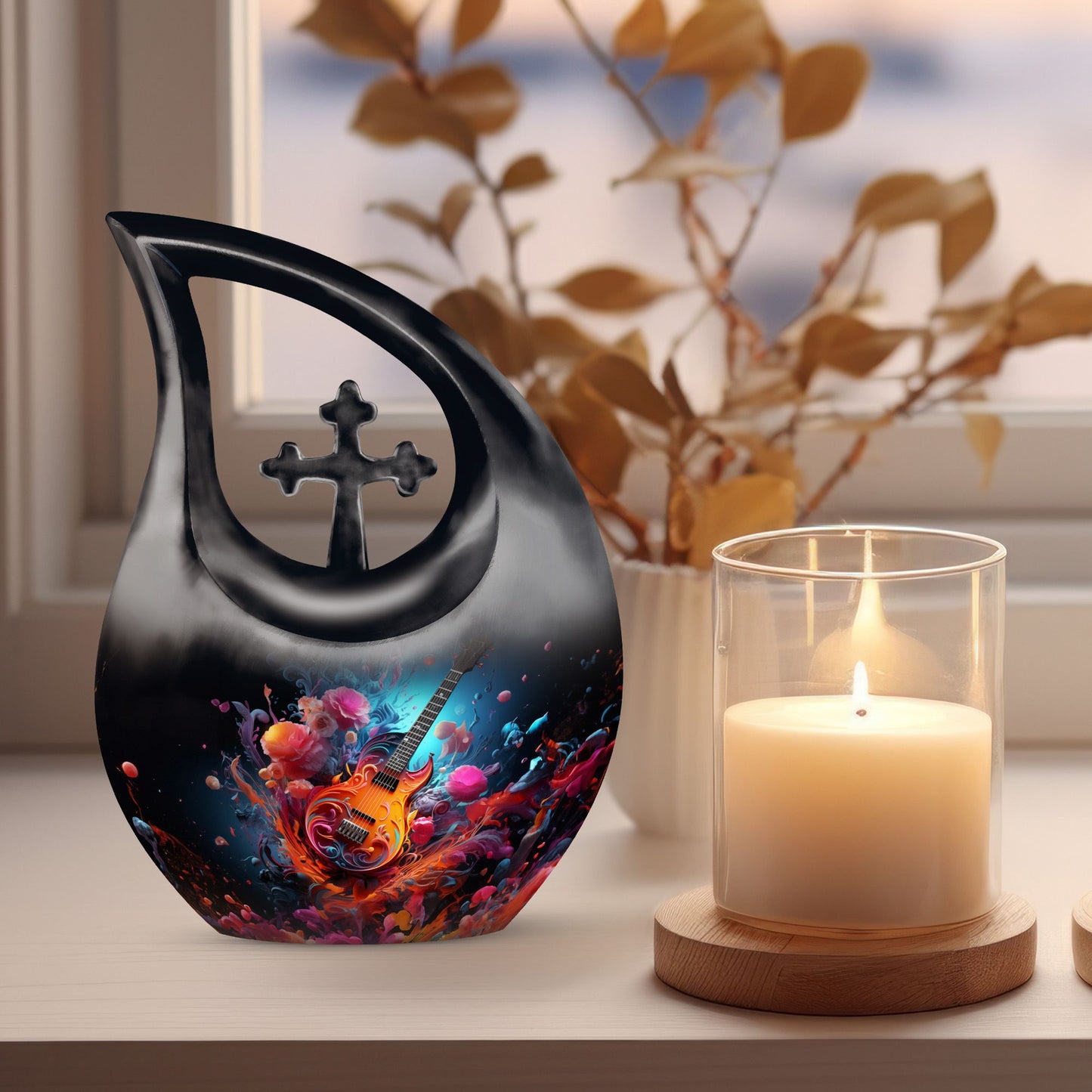 Vibrant Guitar Eruption Urn 