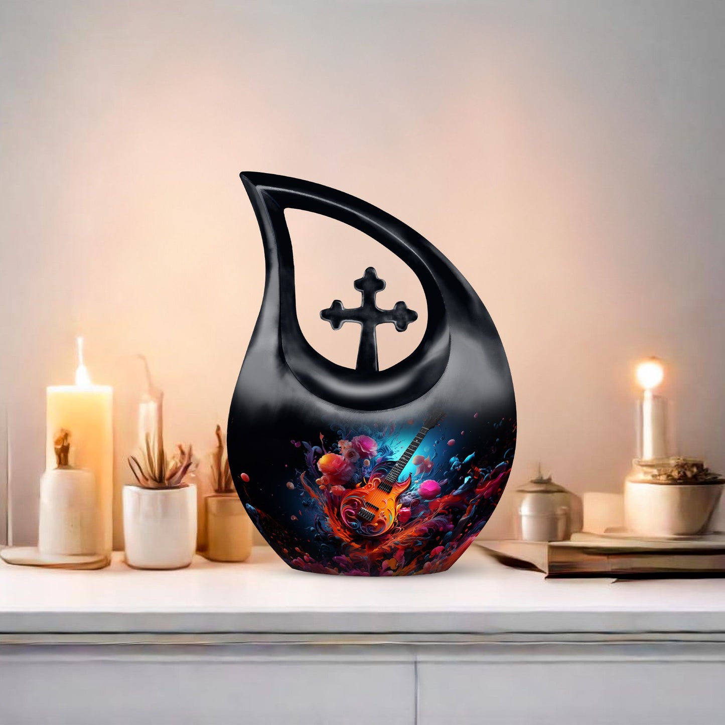 Vibrant Guitar Eruption Urn 