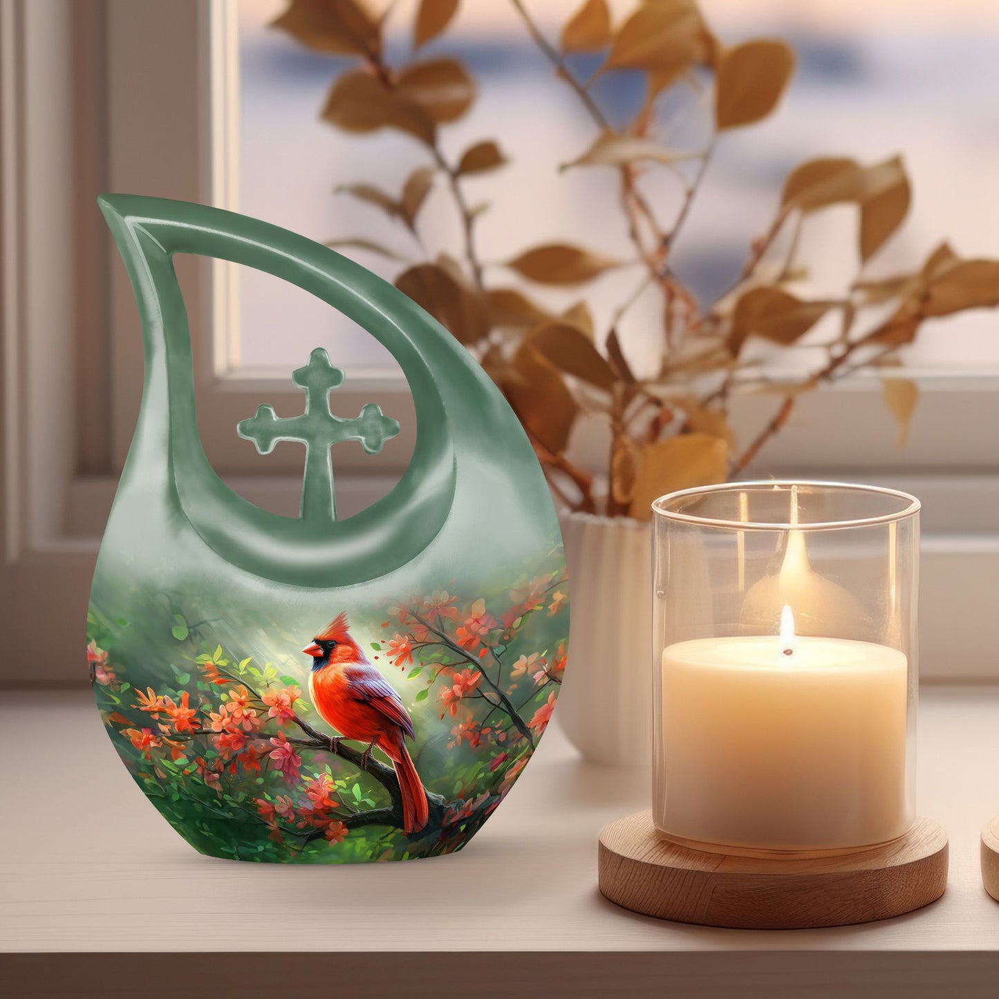 10 inch Cardinal Bird Urn