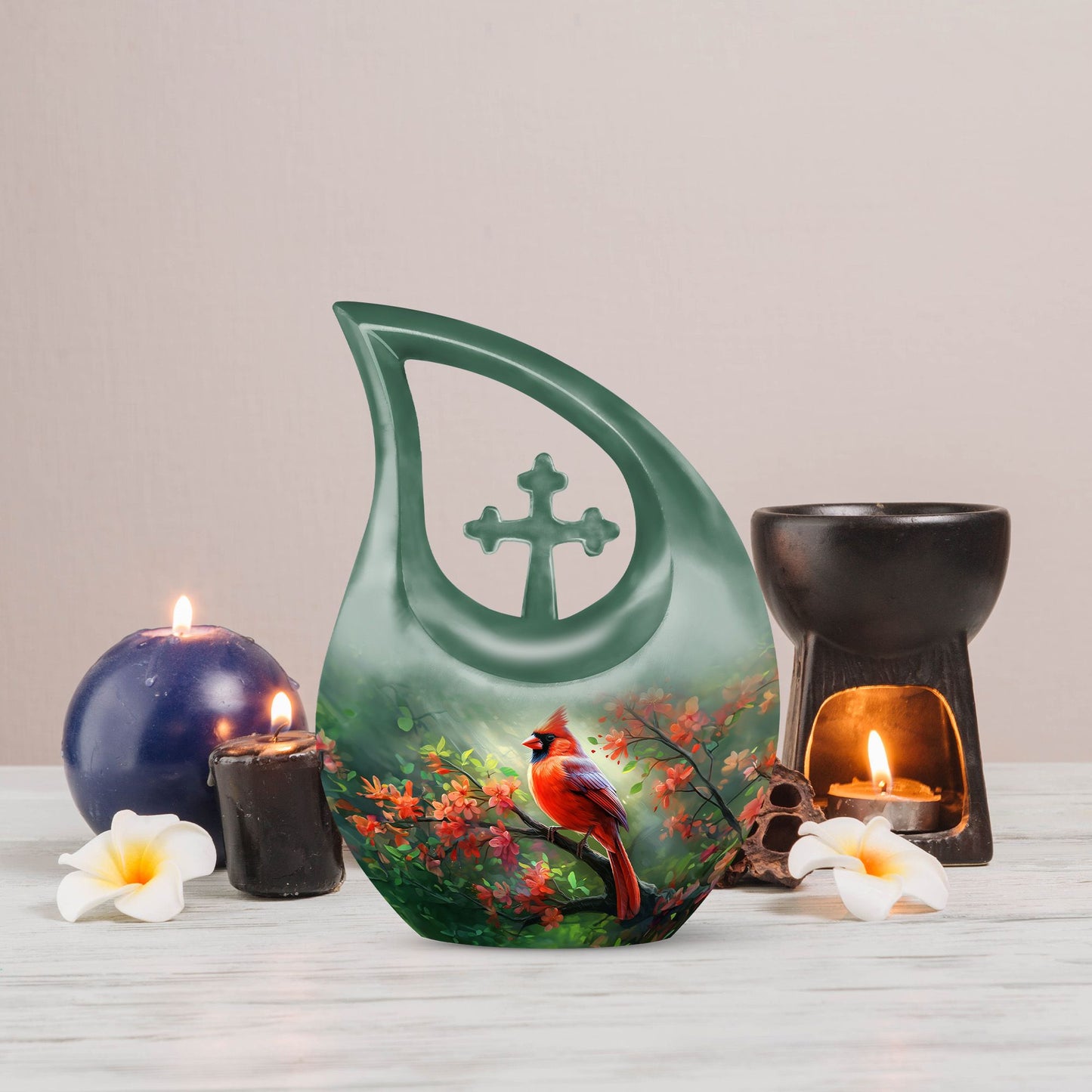10 inch Cardinal Bird Urn