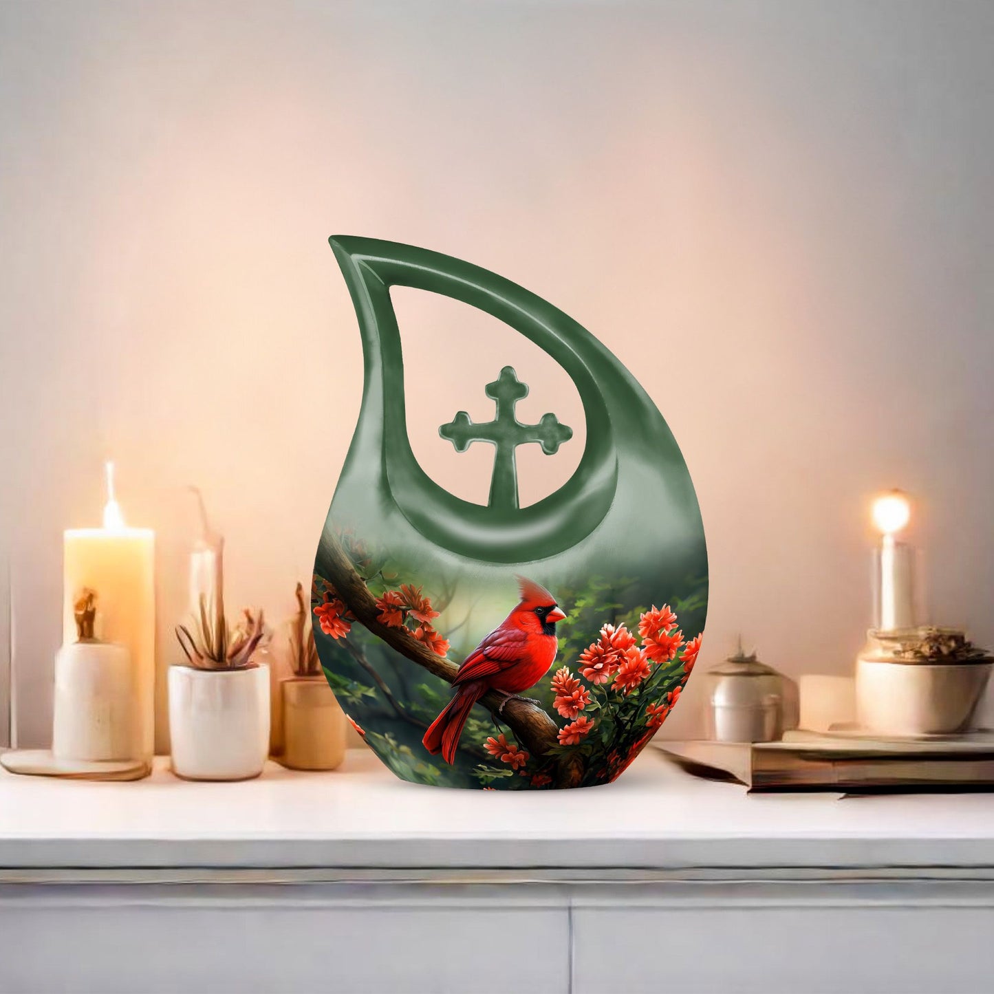 10-inch Cardinal Bird Urn 