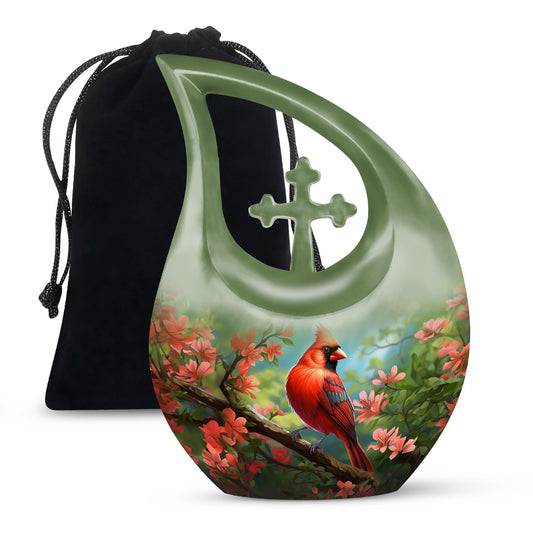 10 inch Cardinal Bird Cross Drop Cremation Urn, 