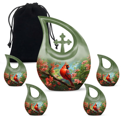 10 inch Cardinal Bird Cross Drop Cremation Urn, 