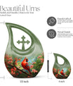 10 inch Cardinal Bird Cross Drop Cremation Urn, 