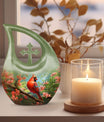 10 inch Cardinal Bird Cross Drop Cremation Urn, 