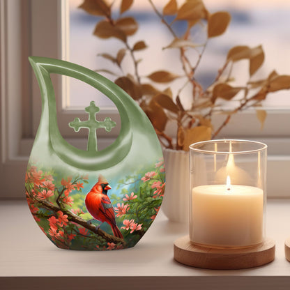 10 inch Cardinal Bird Cross Drop Cremation Urn, 