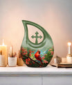 10 inch Cardinal Bird Cross Drop Cremation Urn, 