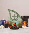 10 inch Cardinal Bird Cross Drop Cremation Urn, 