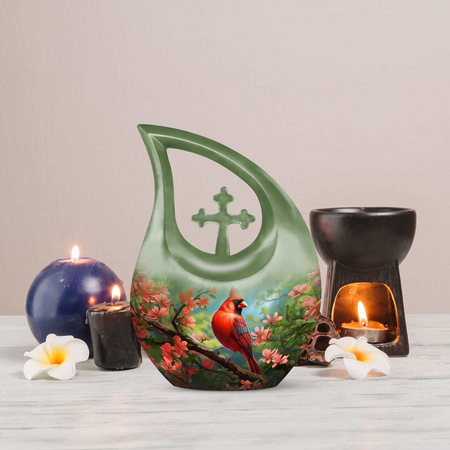 10 inch Cardinal Bird Cross Drop Cremation Urn, 