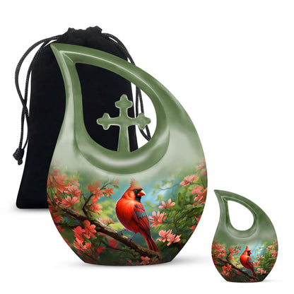 10 inch Cardinal Bird Cross Drop Cremation Urn, 
