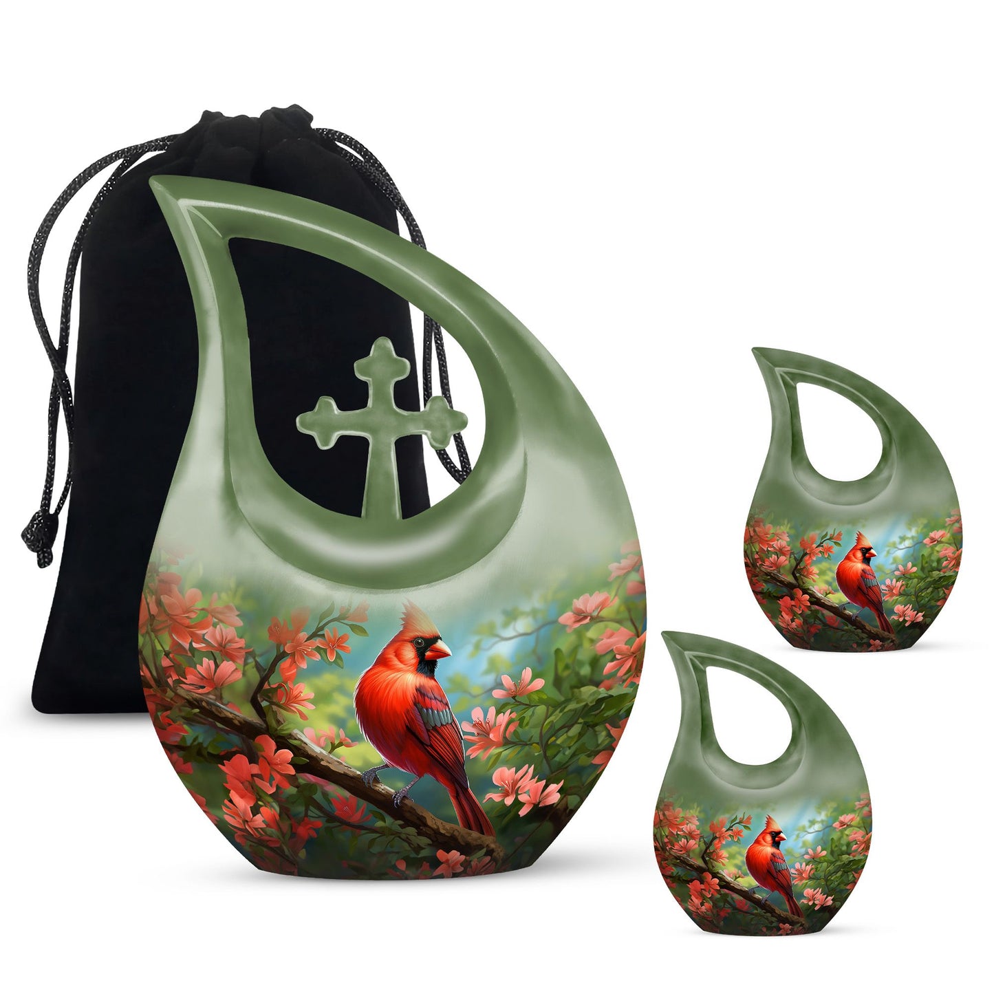 10 inch Cardinal Bird Cross Drop Cremation Urn, 