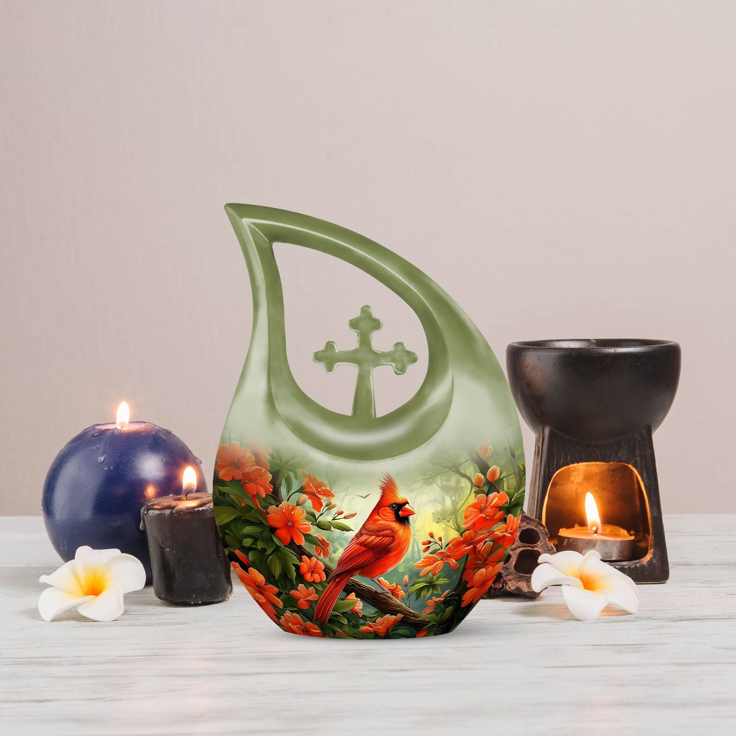 10-inch Cardinal Bird Urn 