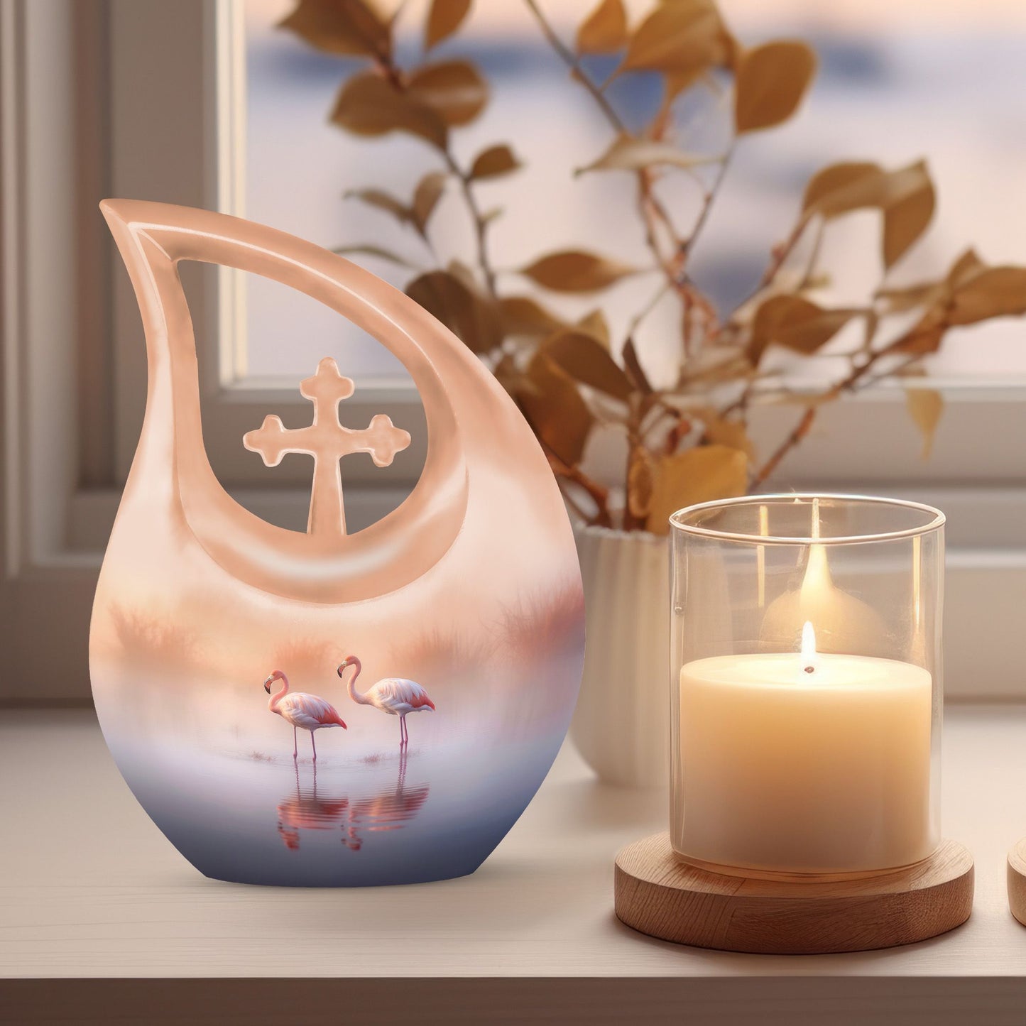 10 Inch Beautiful Flamingos Lake Urn