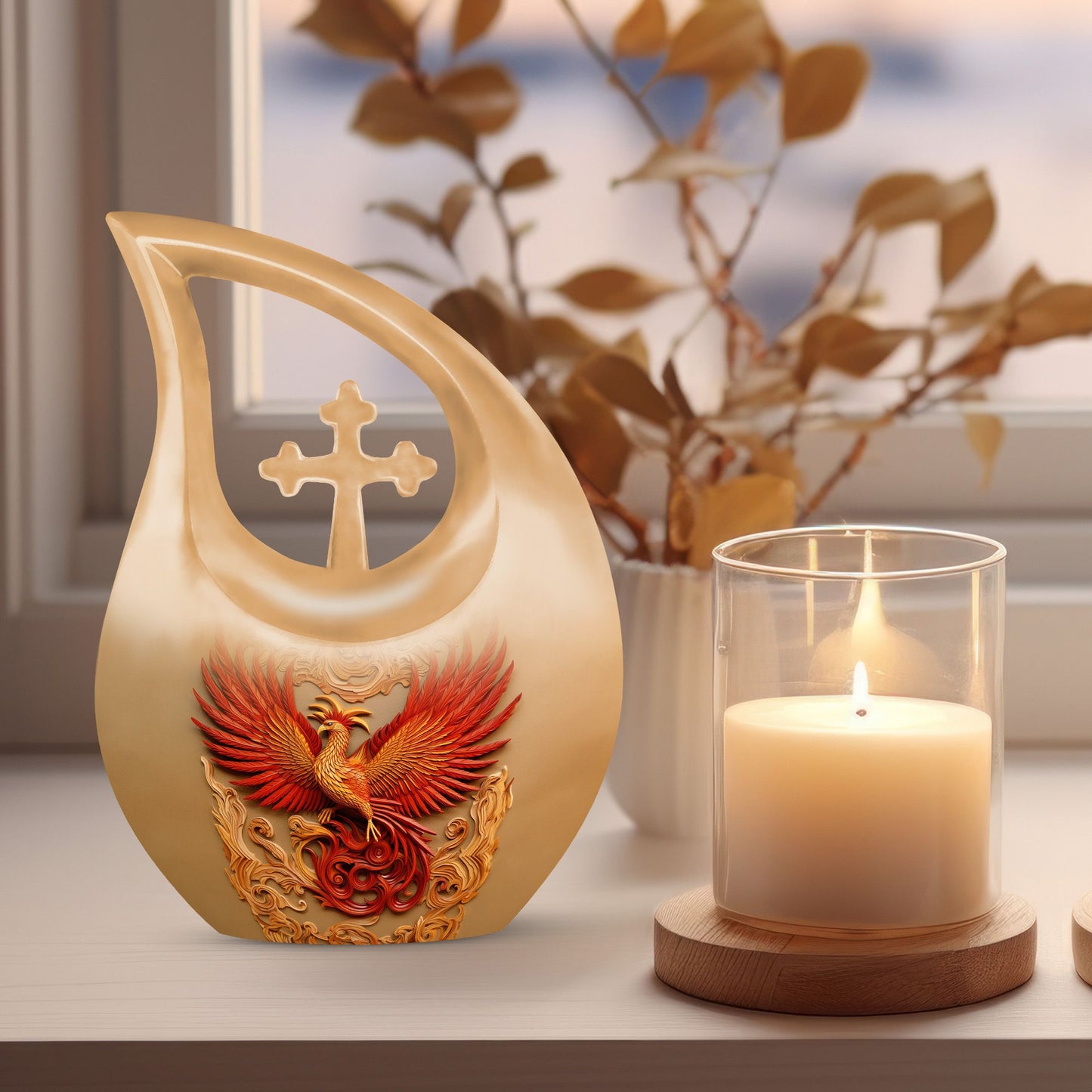 10-inch large Bird With Red Urn,