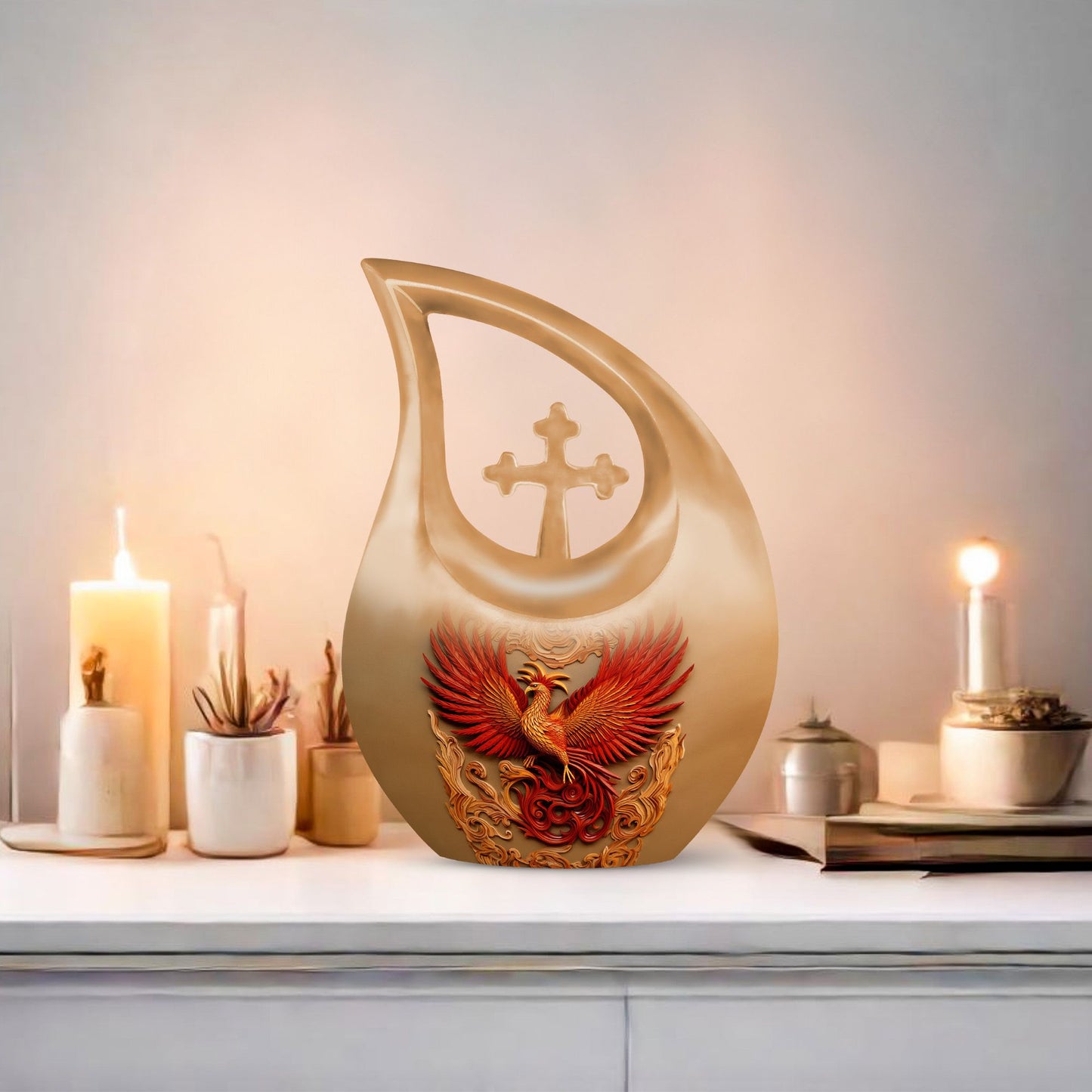 10-inch large Bird With Red Urn,