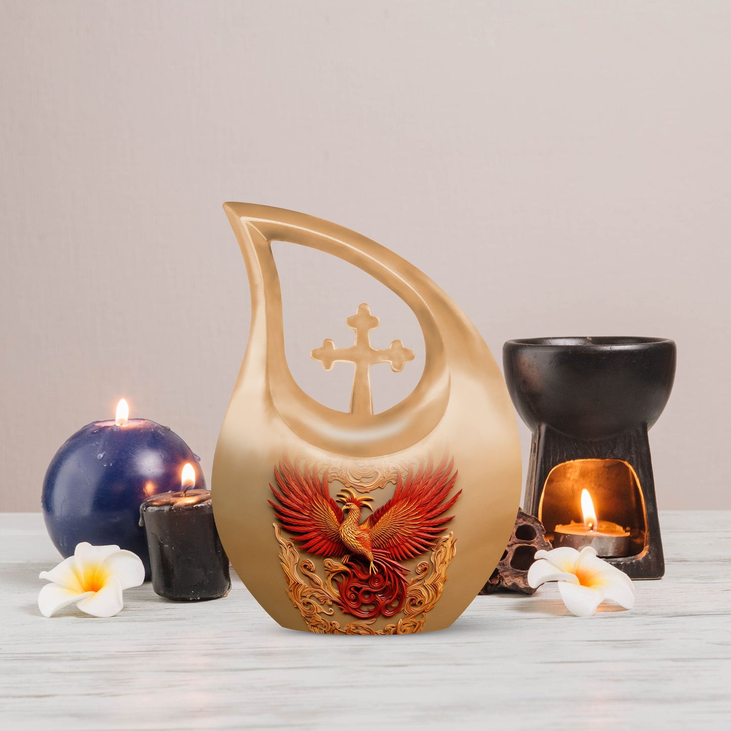 10-inch large Bird With Red Urn,