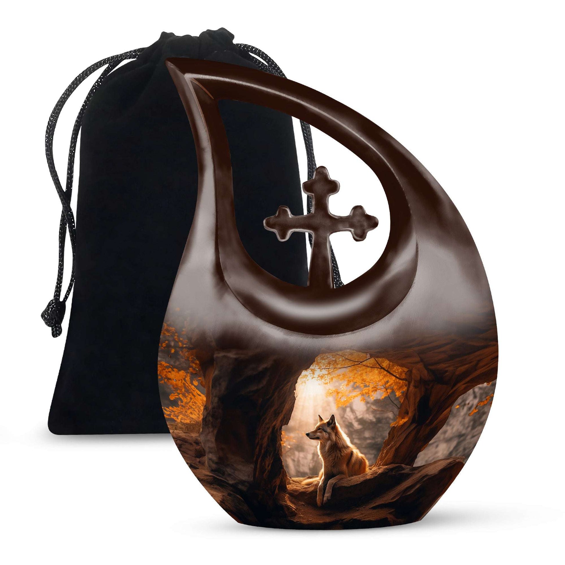 Wolf Adult Cremation Urns – Autumn Forest Cave Urns For Adult Male Ashes