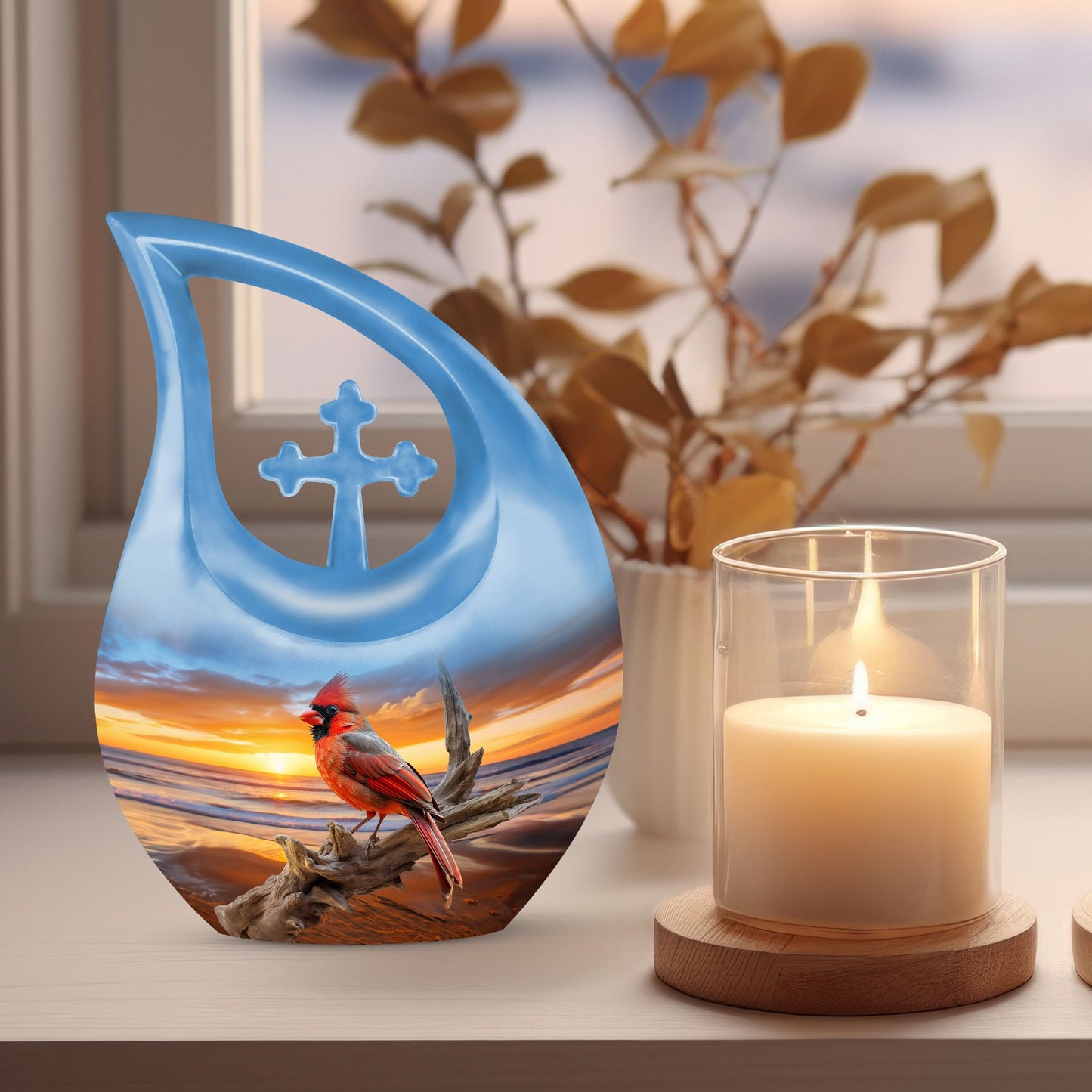 10-inch Cardinal Bird themed Aluminum Cremation Urn