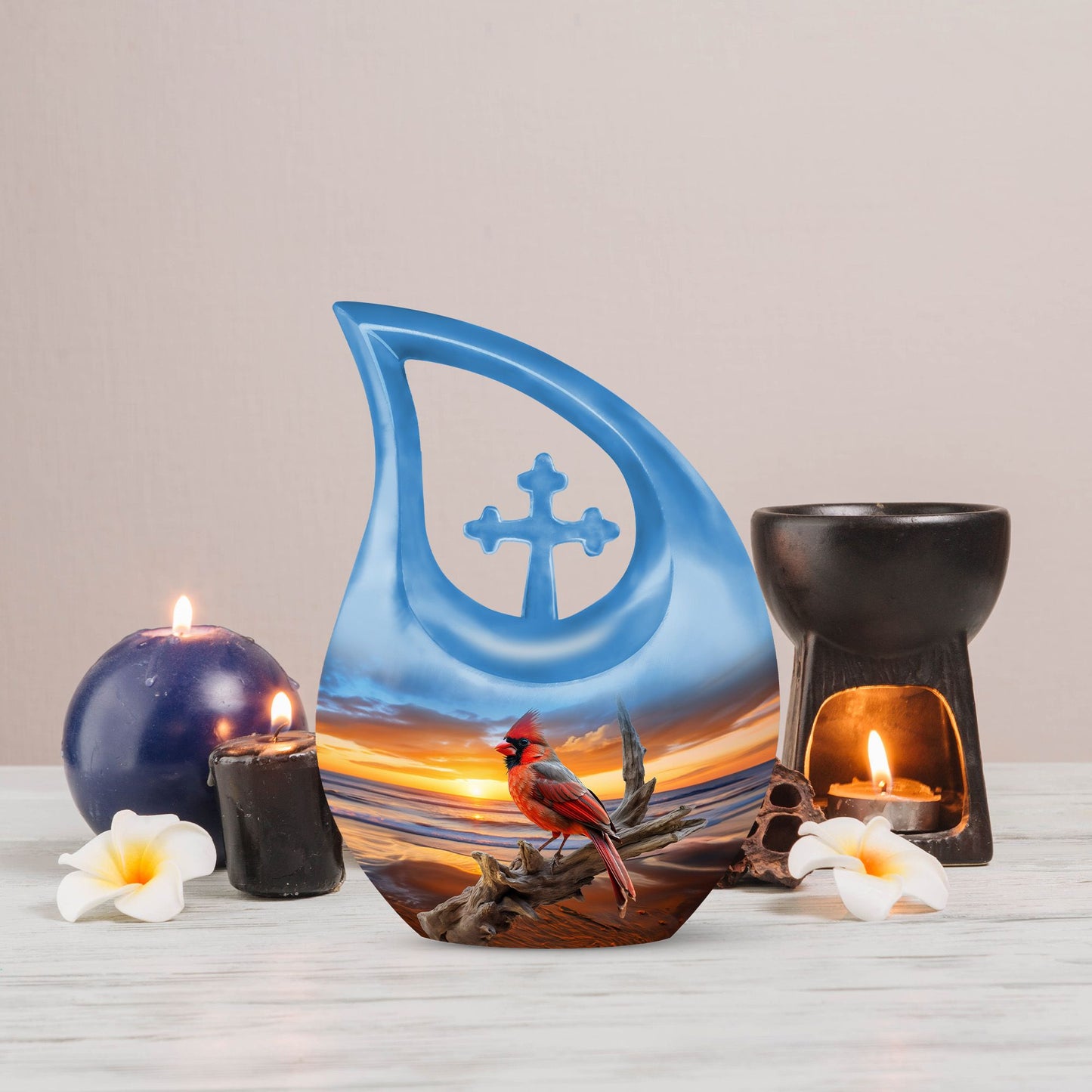 10-inch Cardinal Bird themed Aluminum Cremation Urn