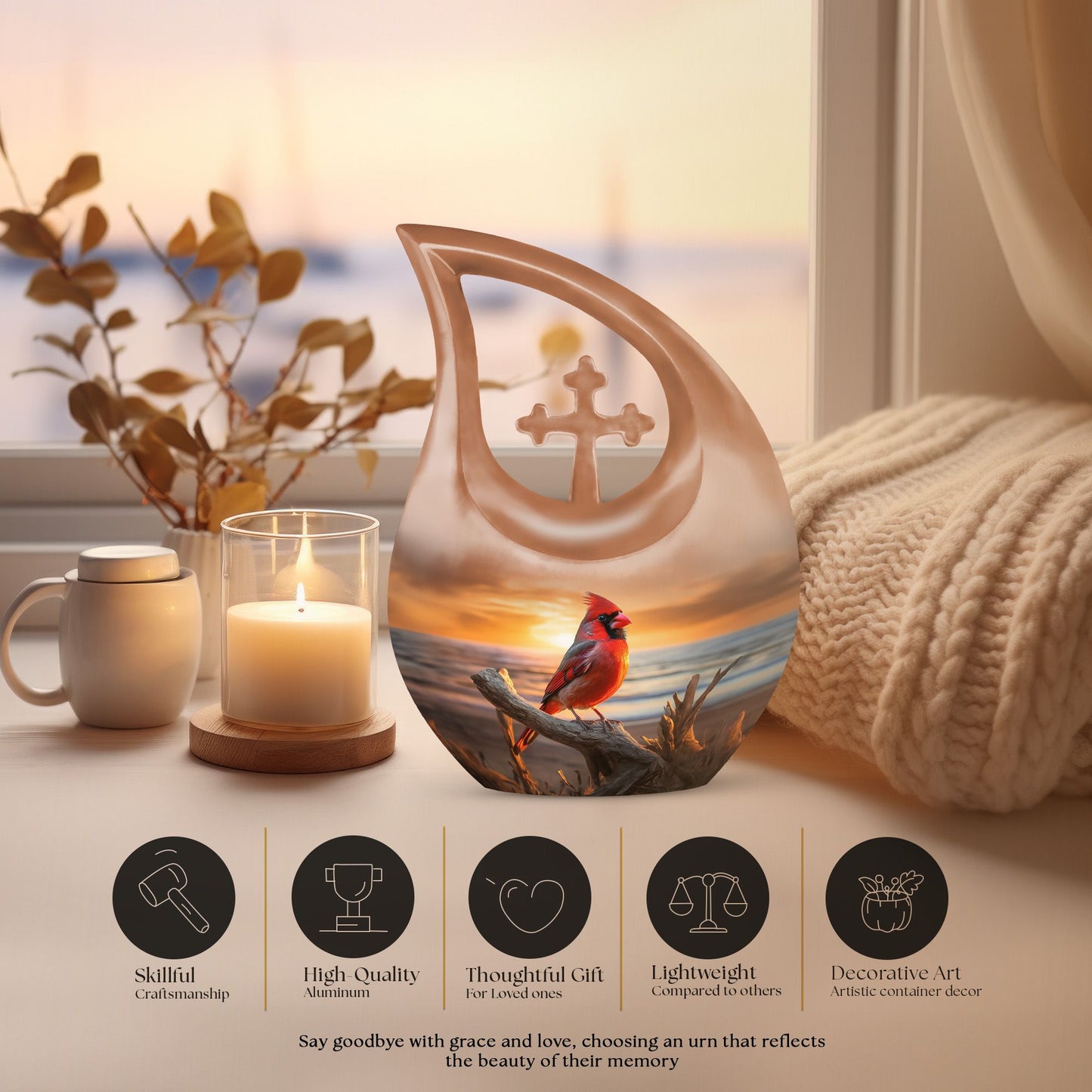 Cardinal Bird-designed cremation urn 