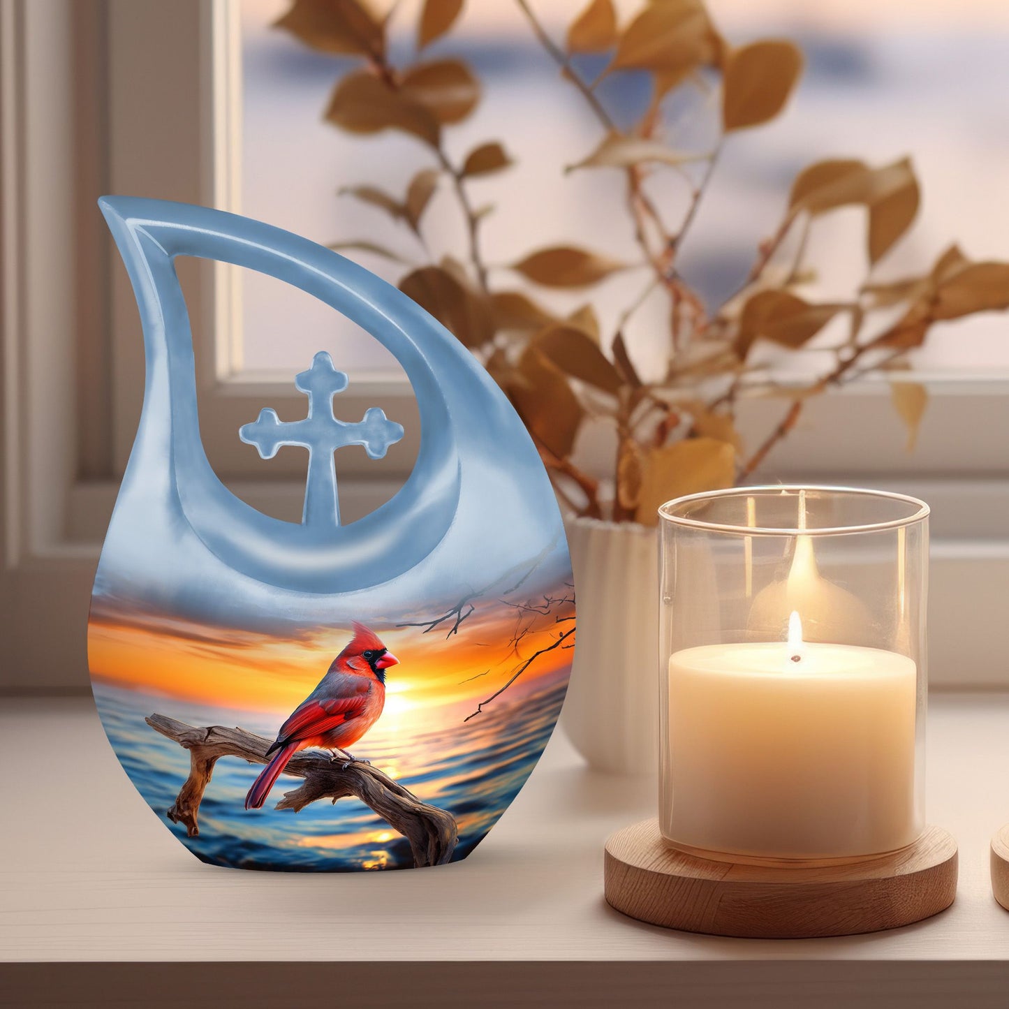 10-inch Cardinal Bird Urn 