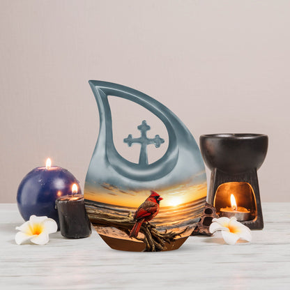 Medium size Cardinal Bird Urn 