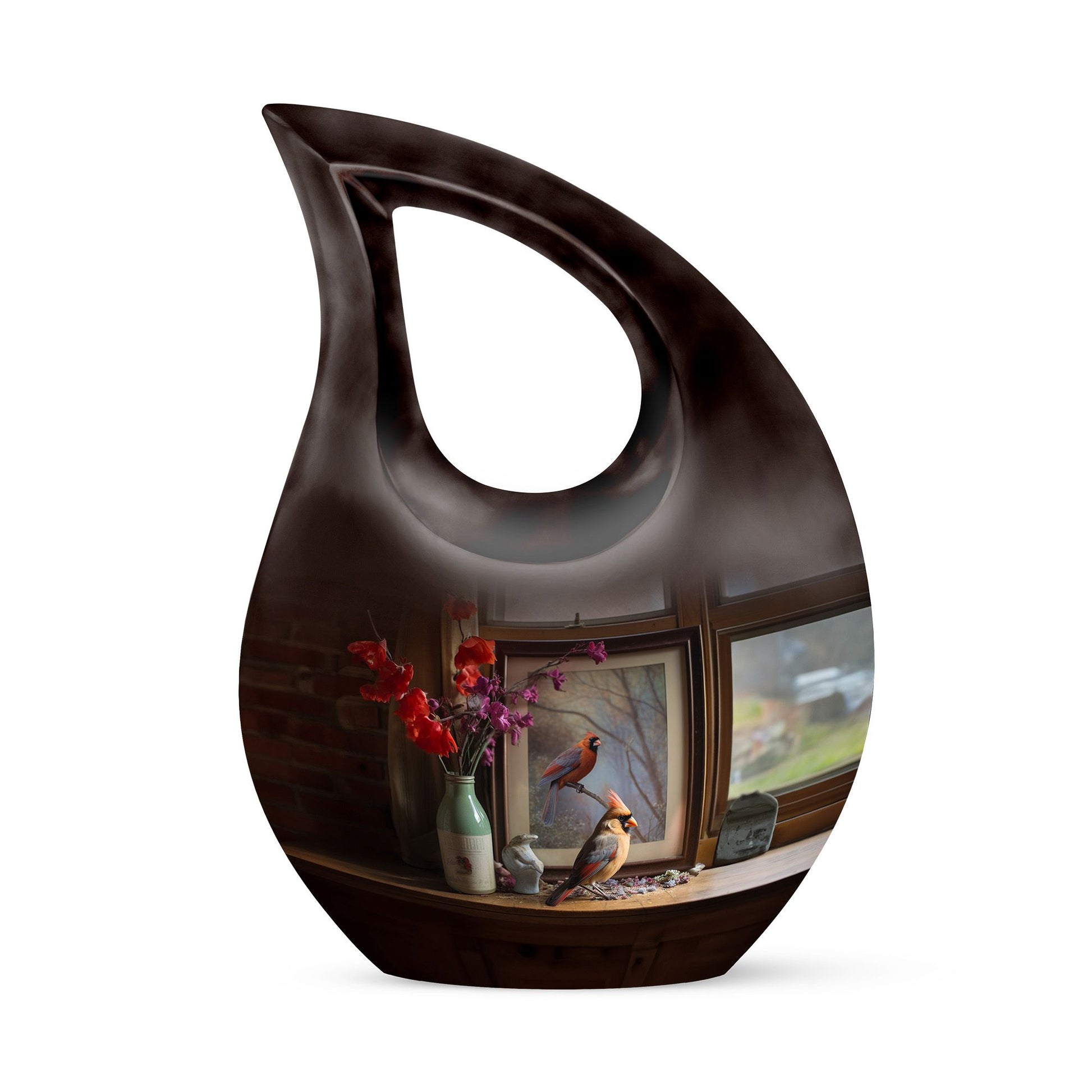 10-inch Cardinal Bird themed Cross Drop customized memorial urn 