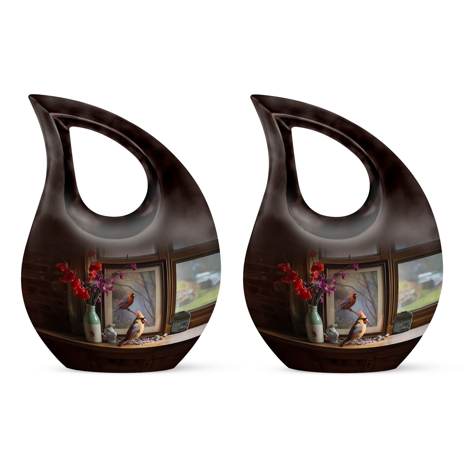 10-inch Cardinal Bird themed Cross Drop customized memorial urn 