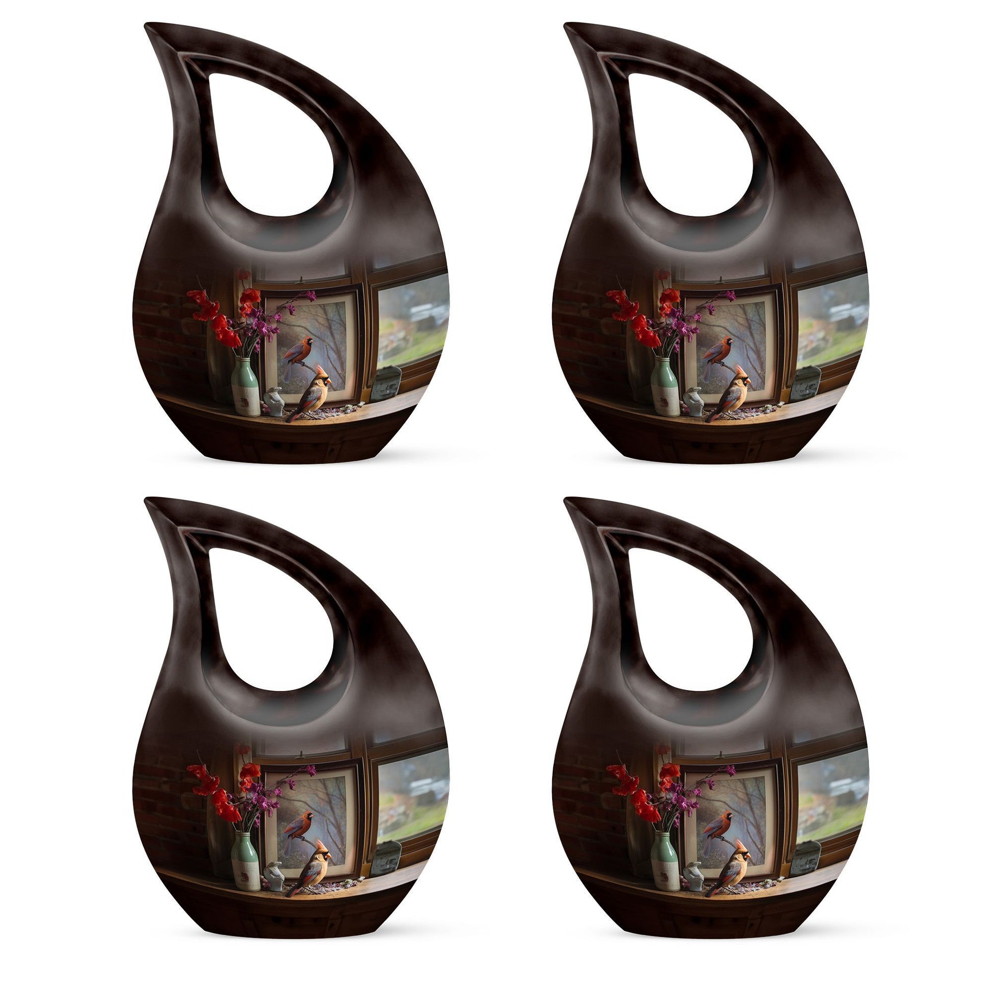 10-inch Cardinal Bird themed Cross Drop customized memorial urn 