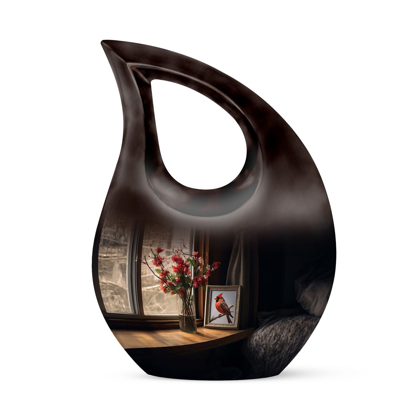 Cardinal Bird themed cross-drop design large urn 