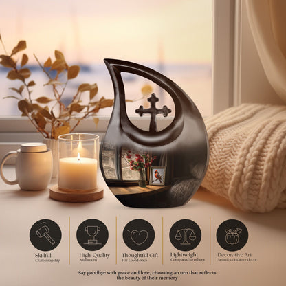 Cardinal Bird themed cross-drop design large urn 