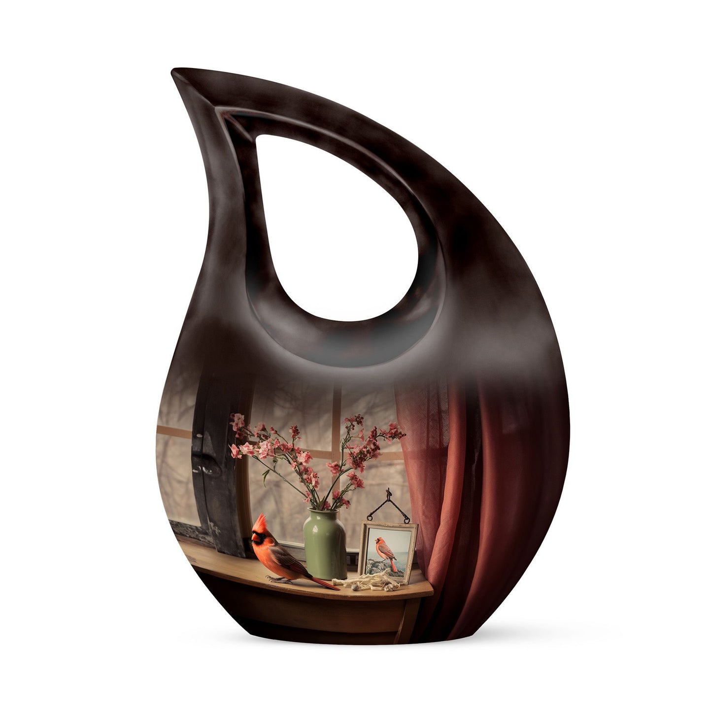 Cardinal Bird Themed Cross Drop Marble Urn