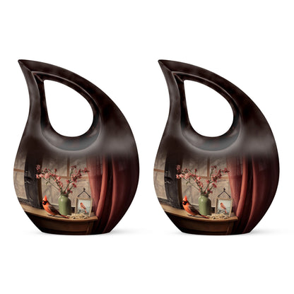 Cardinal Bird Themed Cross Drop Marble Urn