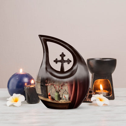 Cardinal Bird Themed Cross Drop Marble Urn