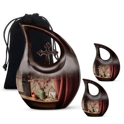 Cardinal Bird Themed Cross Drop Marble Urn