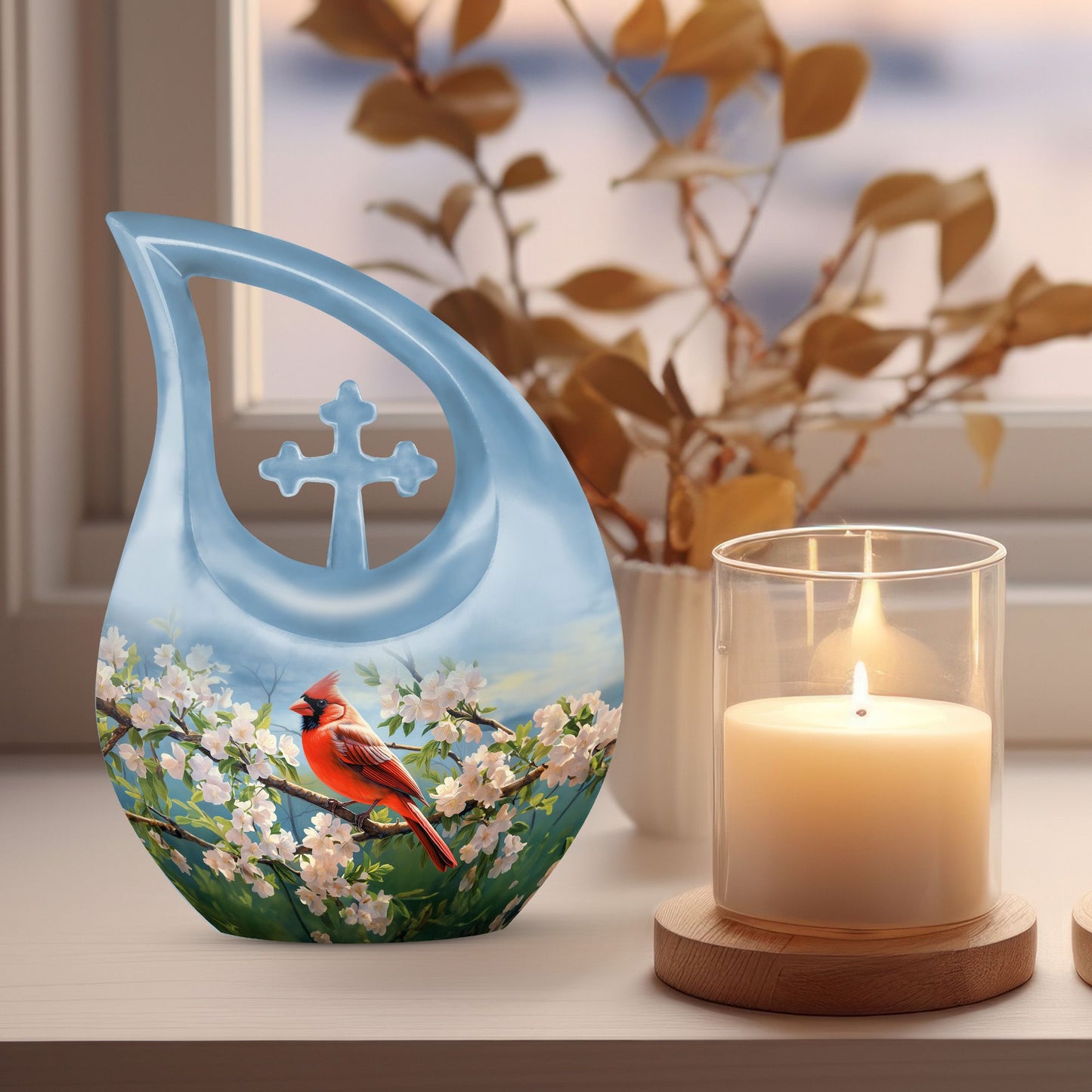 10 inch Cardinal Bird urn 