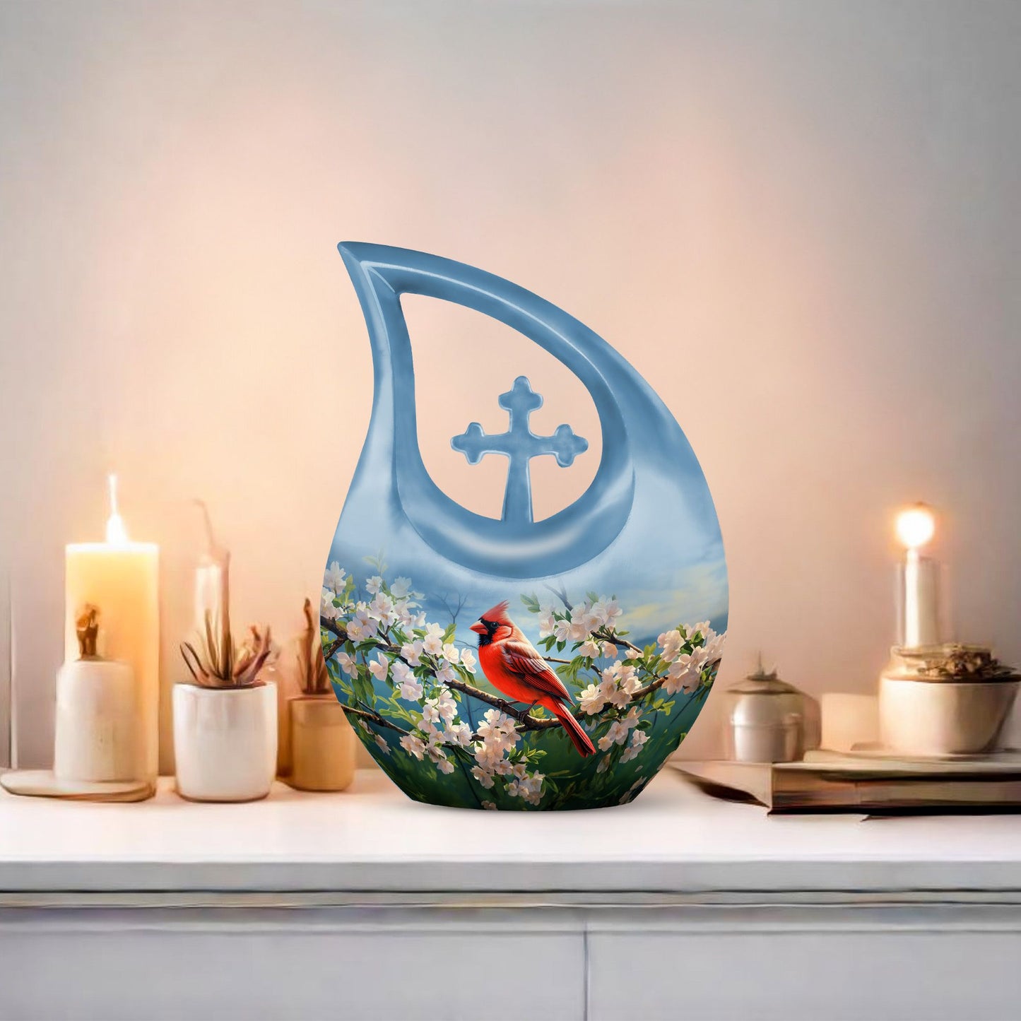 10 inch Cardinal Bird urn 