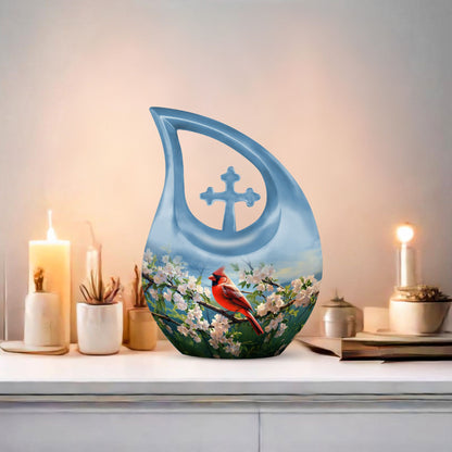 10 inch Cardinal Bird urn 