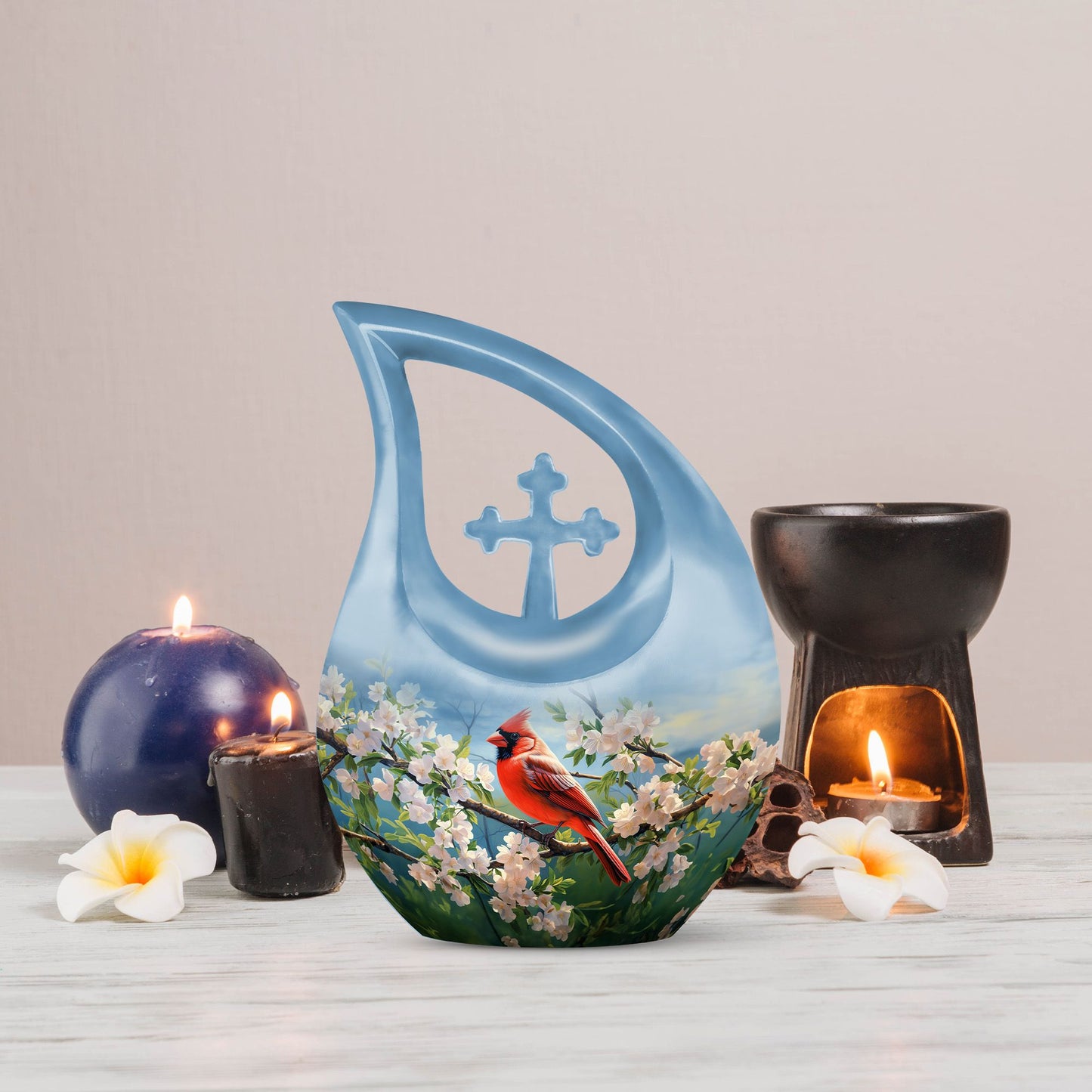 10 inch Cardinal Bird urn 