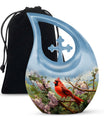 Cardinal Bird design Cross Drop Aluminium Cremation Urn