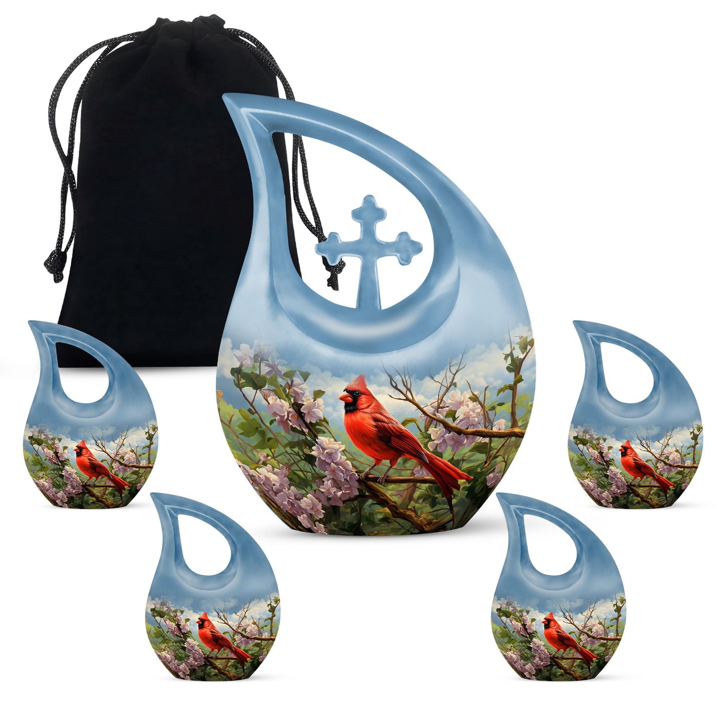 Cardinal Bird design Cross Drop Aluminium Cremation Urn